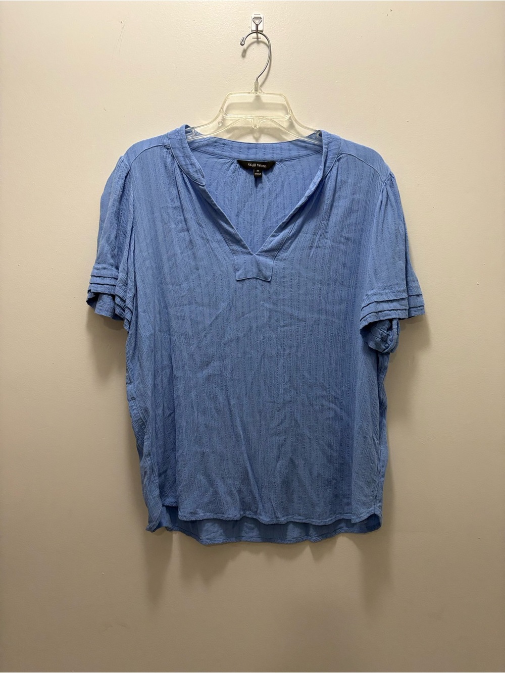 Well Worn Sky Blue V-Neck Pintuck Top